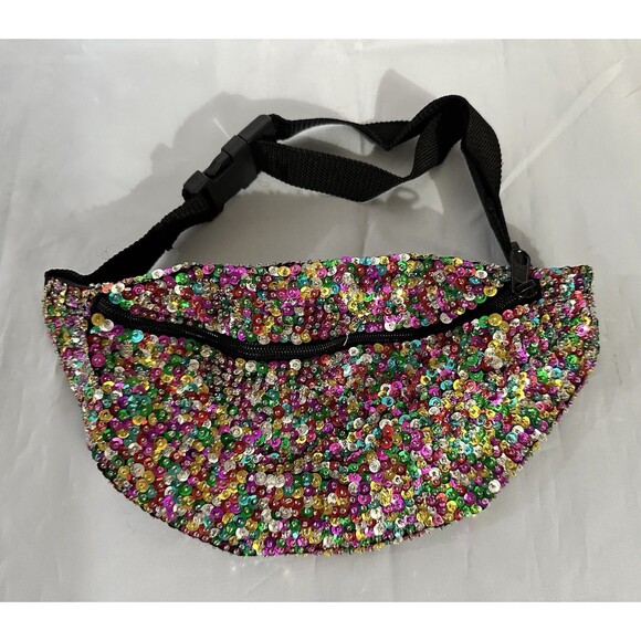 New Rainbow Sequin Festival Rave Adjustable Fanny Pack Bag Purse Pride - Picture 1 of 3
